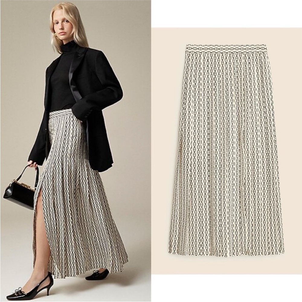 J. Crew NWT 6 Pleated Maxi Skirt in Vintage Links Print - Picture 2 of 15